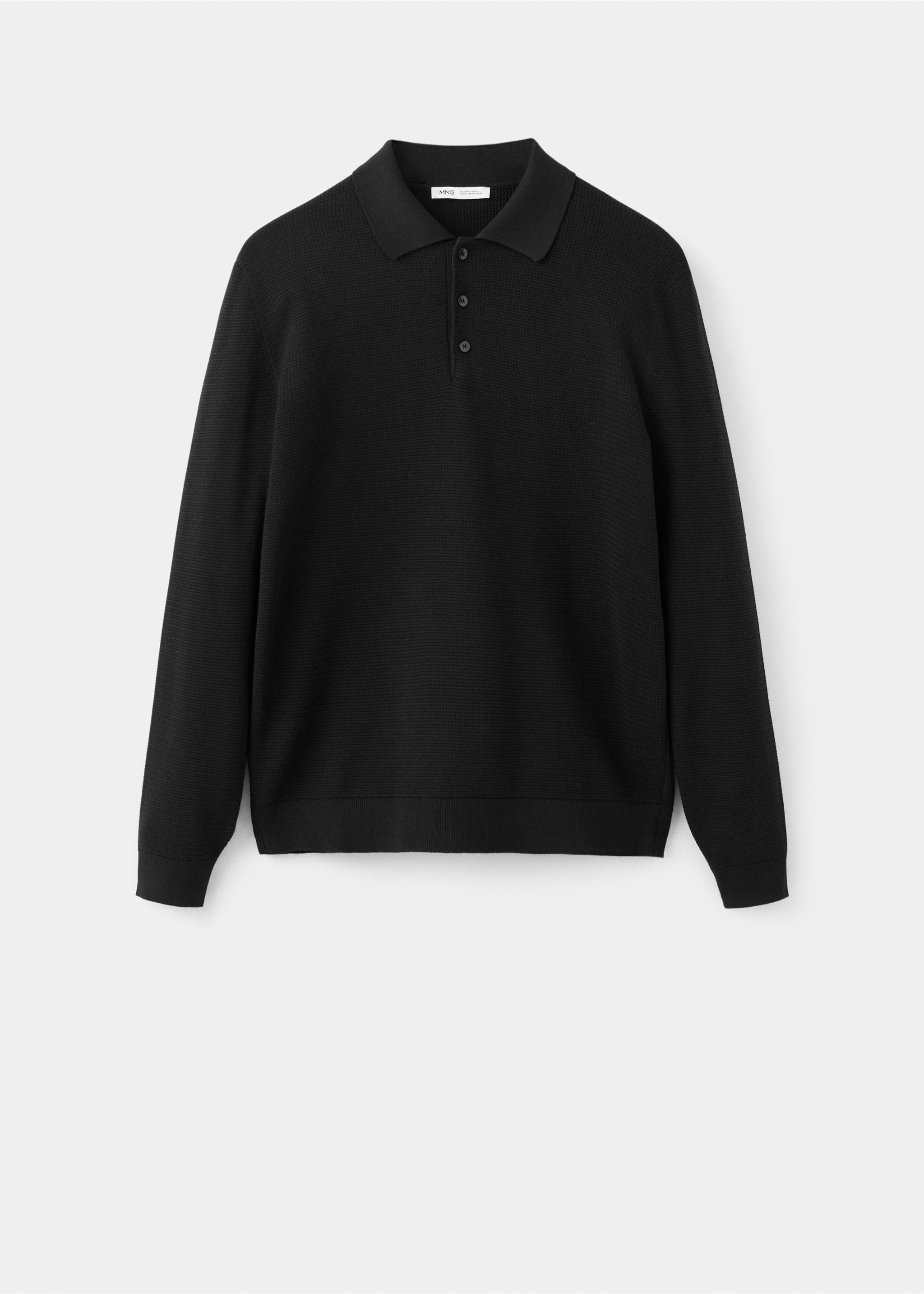 Polo en maille fine en mélange de coton - Article sans modèle, Noir. Ref: 37004427-00.