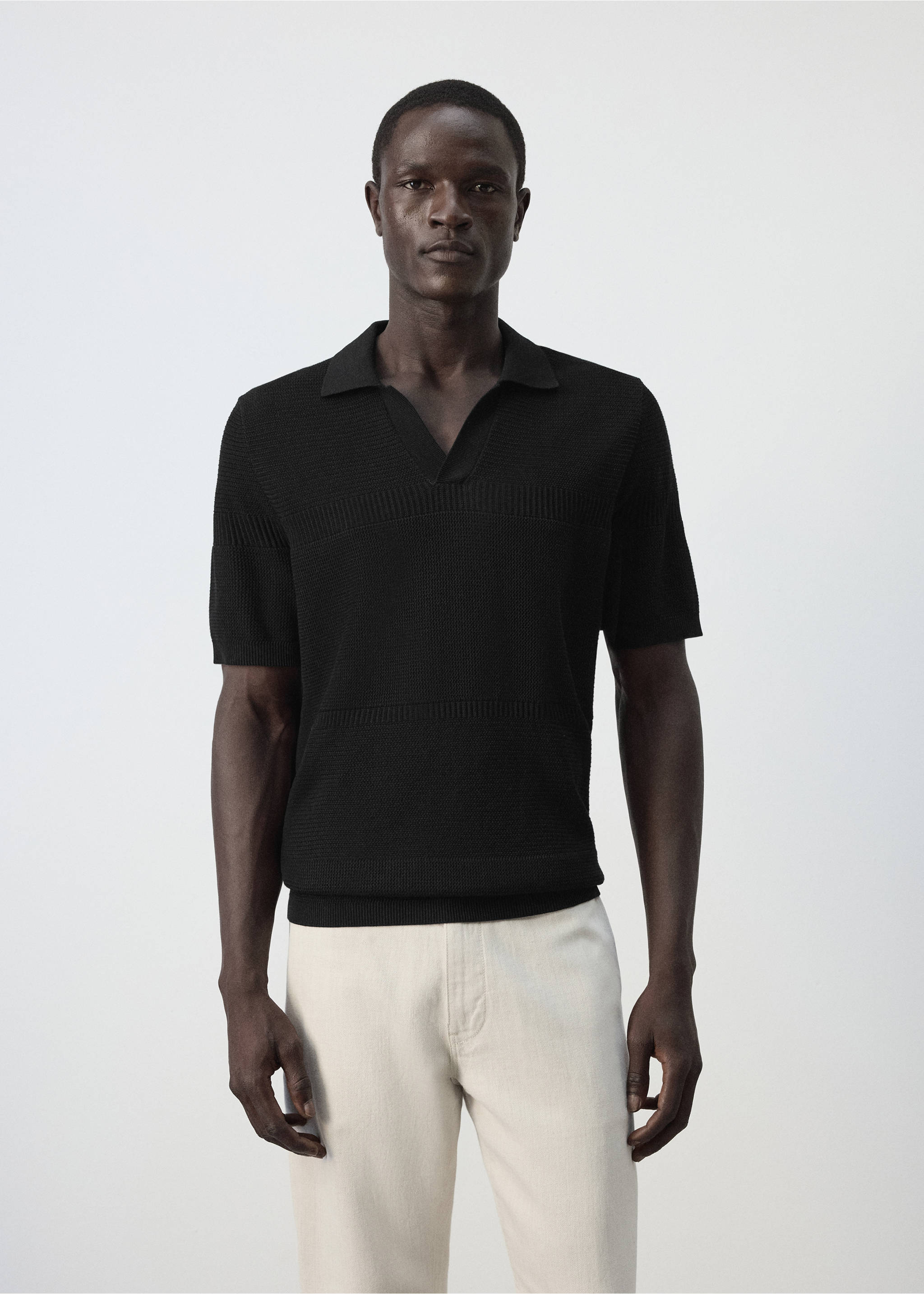 100% cotton fine knit polo - Medium plane, Black. Ref: 37004428-00.