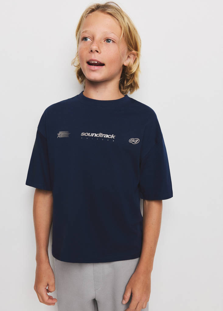 Oversized T-shirt with printed details — Navy