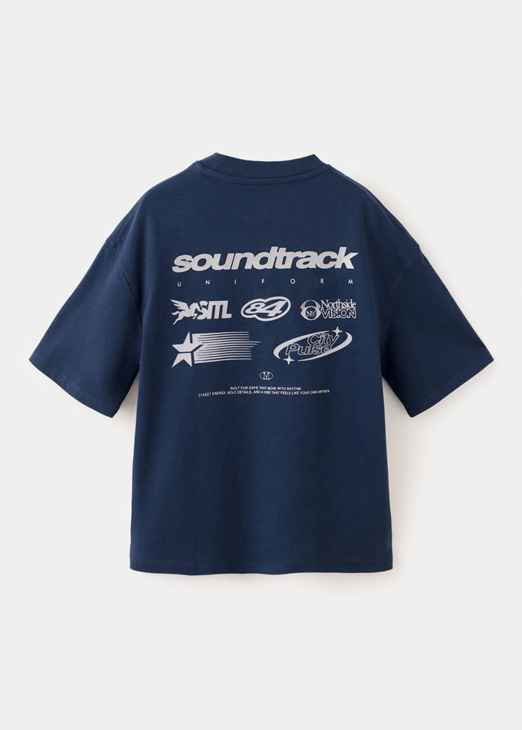 Oversized T-shirt with printed details — Navy
