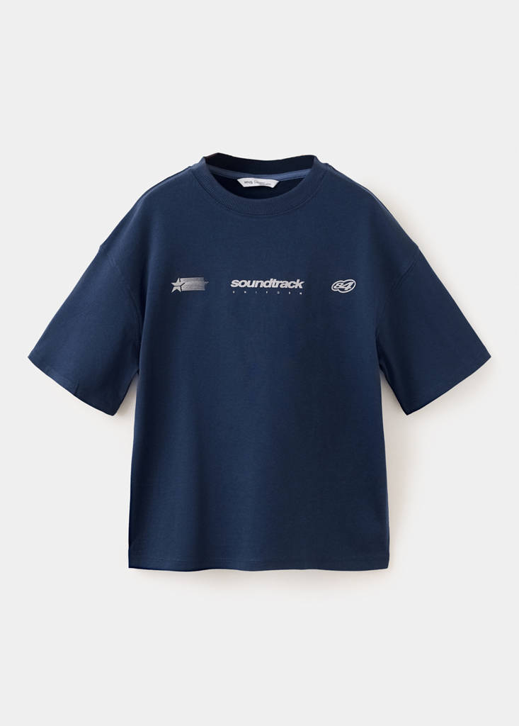 Oversized T-shirt with printed details — Navy