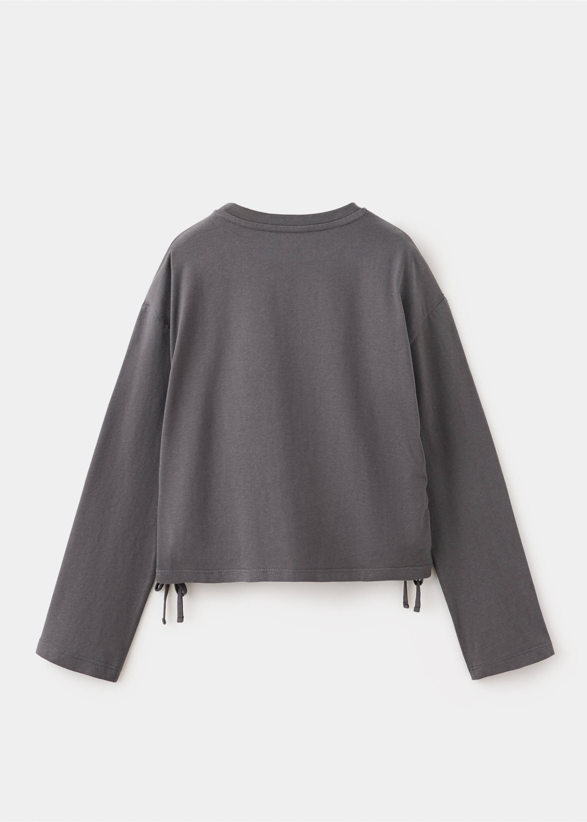 Cotton T-shirt with gathered details - Reverse of the article, Charcoal. Ref: 37004437-00.