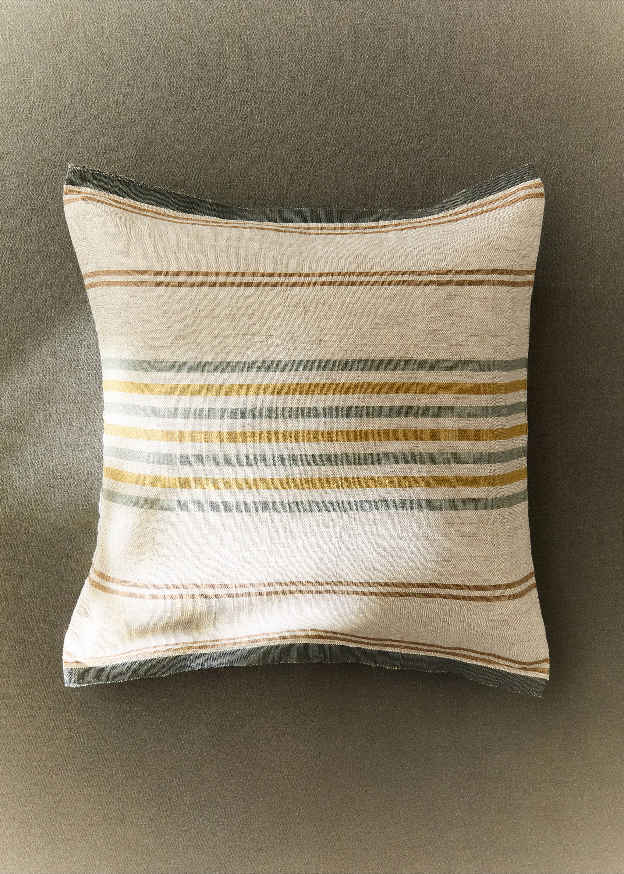Woven stripe linen cushion cover 50x50 cm - General plane, Green. Ref: 37004442-00.