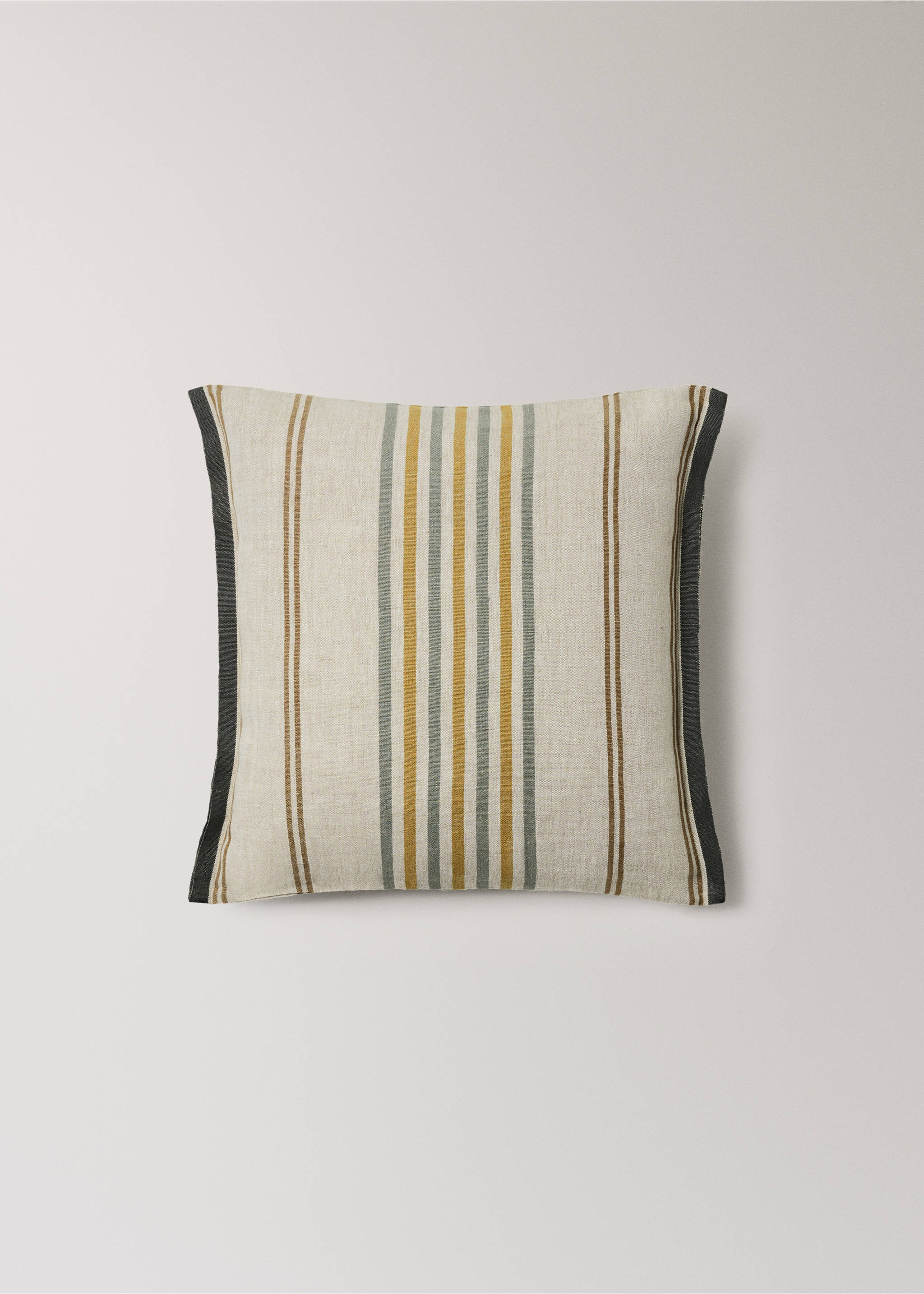 Woven stripe linen cushion cover 50x50 cm - Article without model, Green. Ref: 37004442-00.