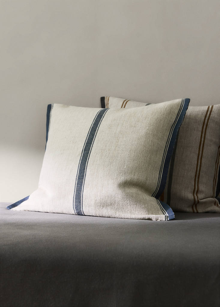 Striped linen cushion cover 50x50 cm — Blue