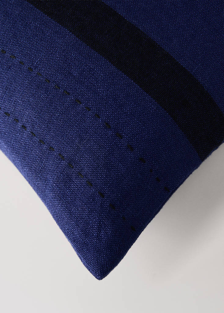 Patchwork linen cushion cover 40x60 cm — Dark Blue