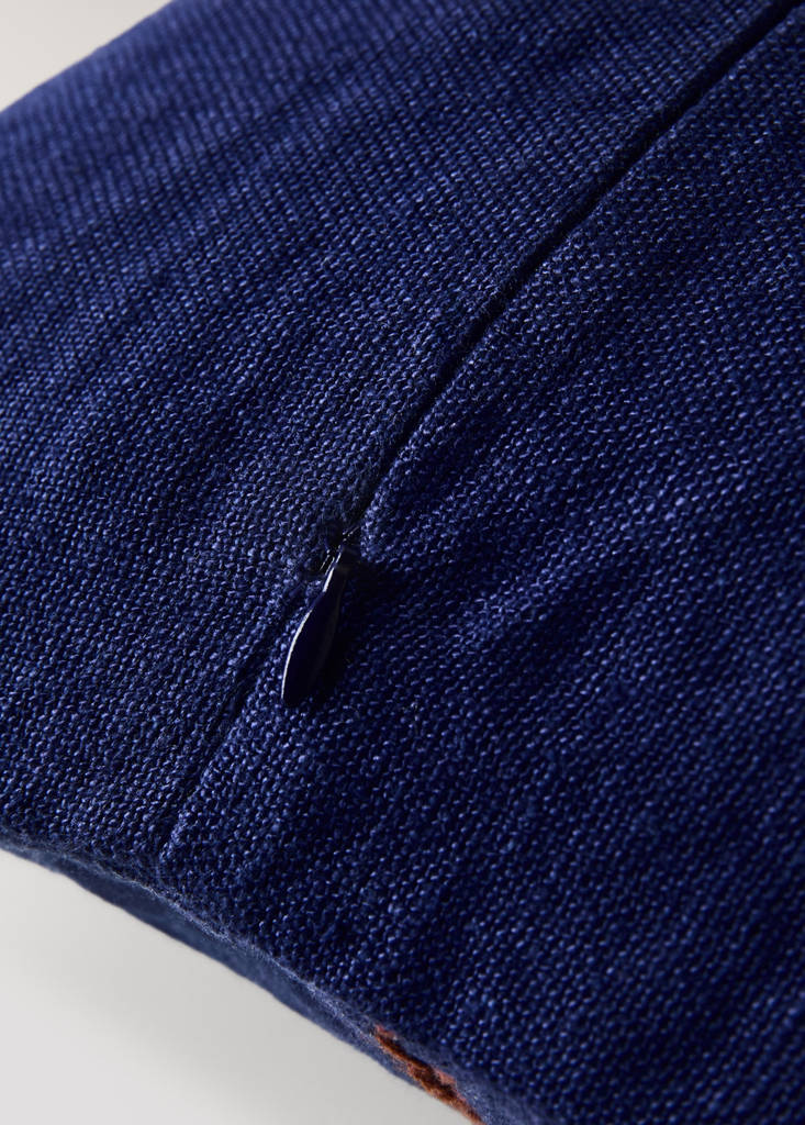 Patchwork linen cushion cover 40x60 cm — Dark Blue