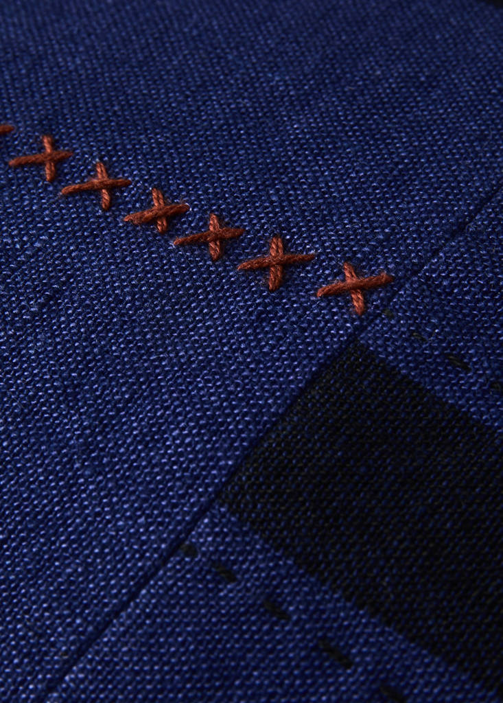Patchwork linen cushion cover 40x60 cm — Dark Blue