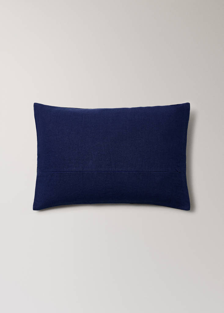 Patchwork linen cushion cover 40x60 cm — Dark Blue