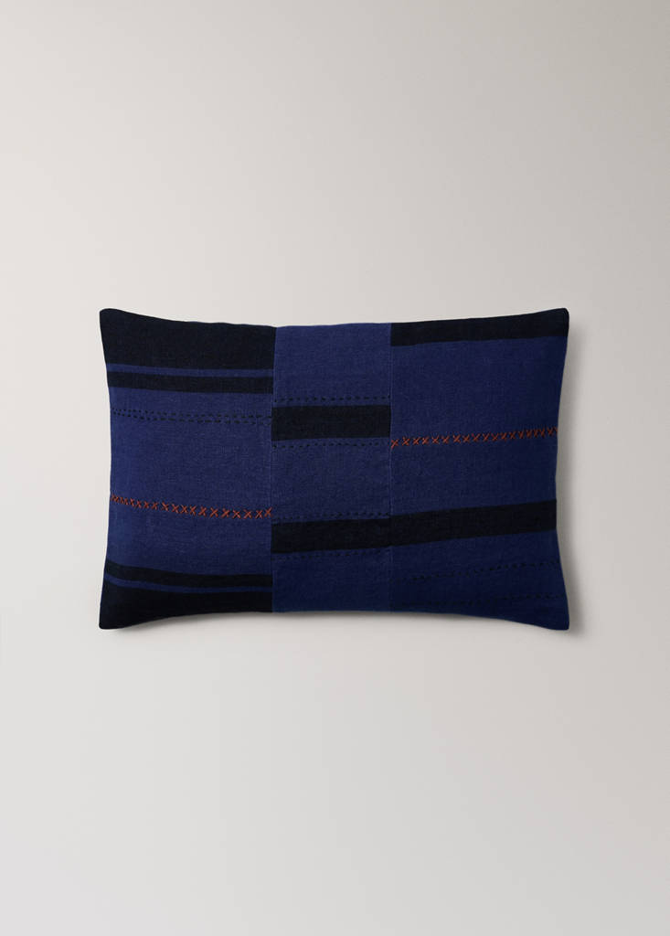 Patchwork linen cushion cover 40x60 cm — Dark Blue