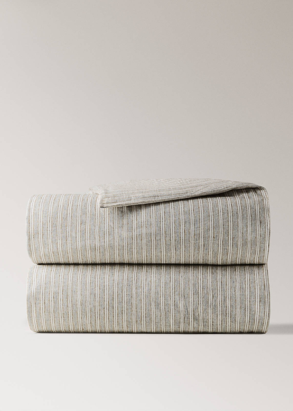 Striped linen-cotton duvet cover for 180/200 cm bed — Sand