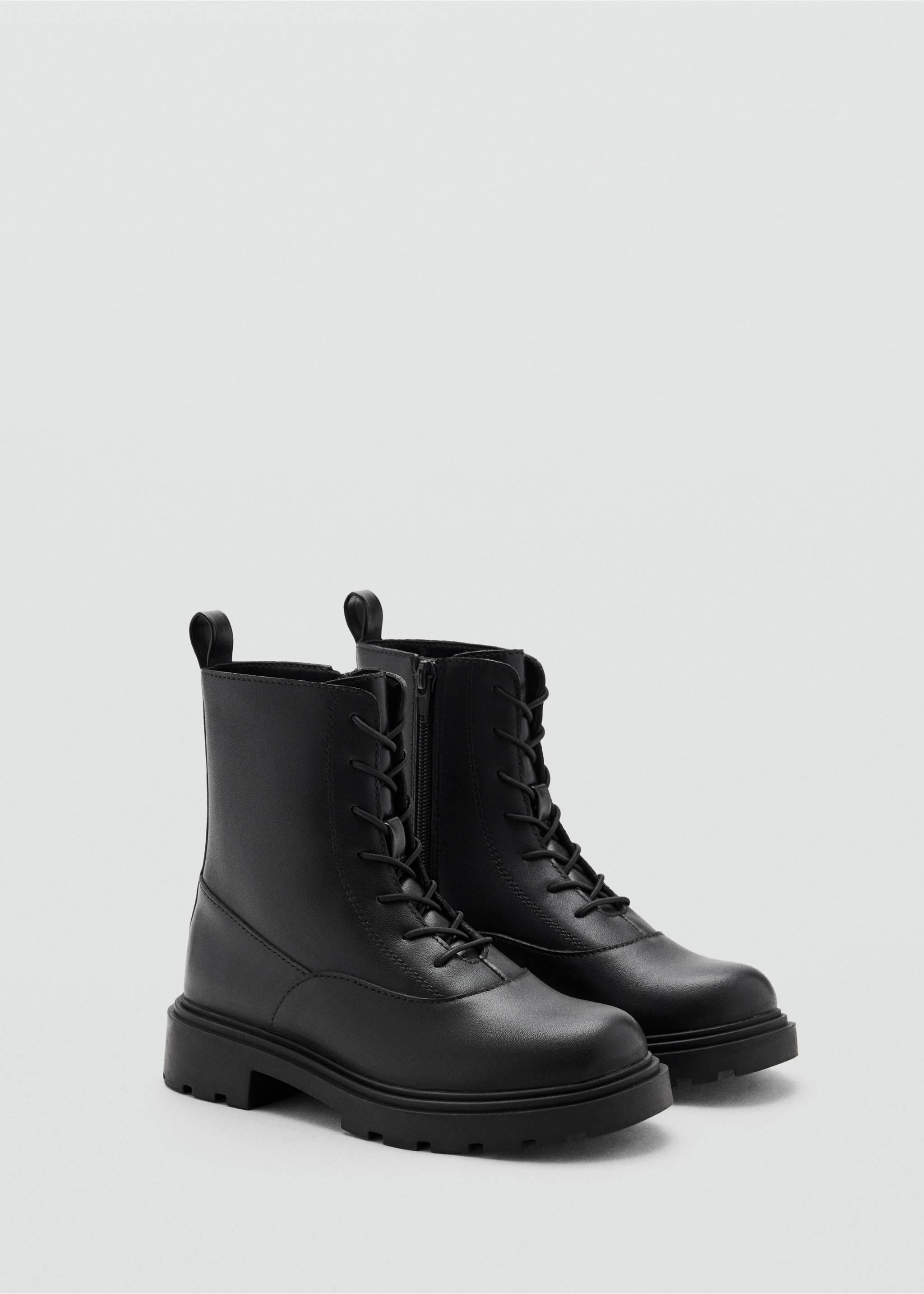 Bovine leather lace-up ankle boot - Medium plane, Black. Ref: 37004781-00.