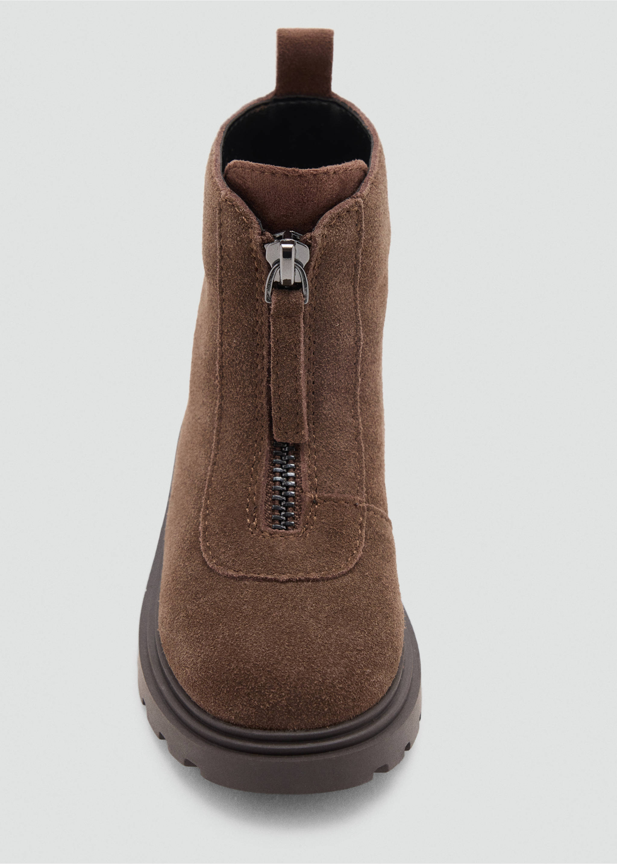 Bovine leather ankle boot with front zipper - Details of the article 2, Chocolate. Ref: 37004784-00.