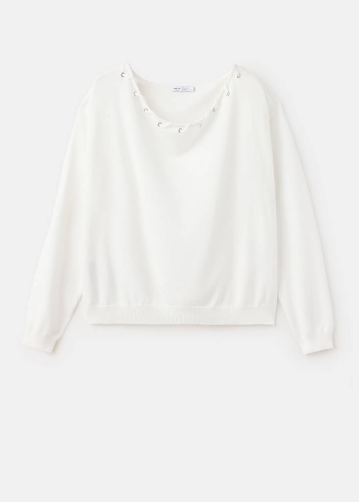 Knitted jumper with neck detail — White