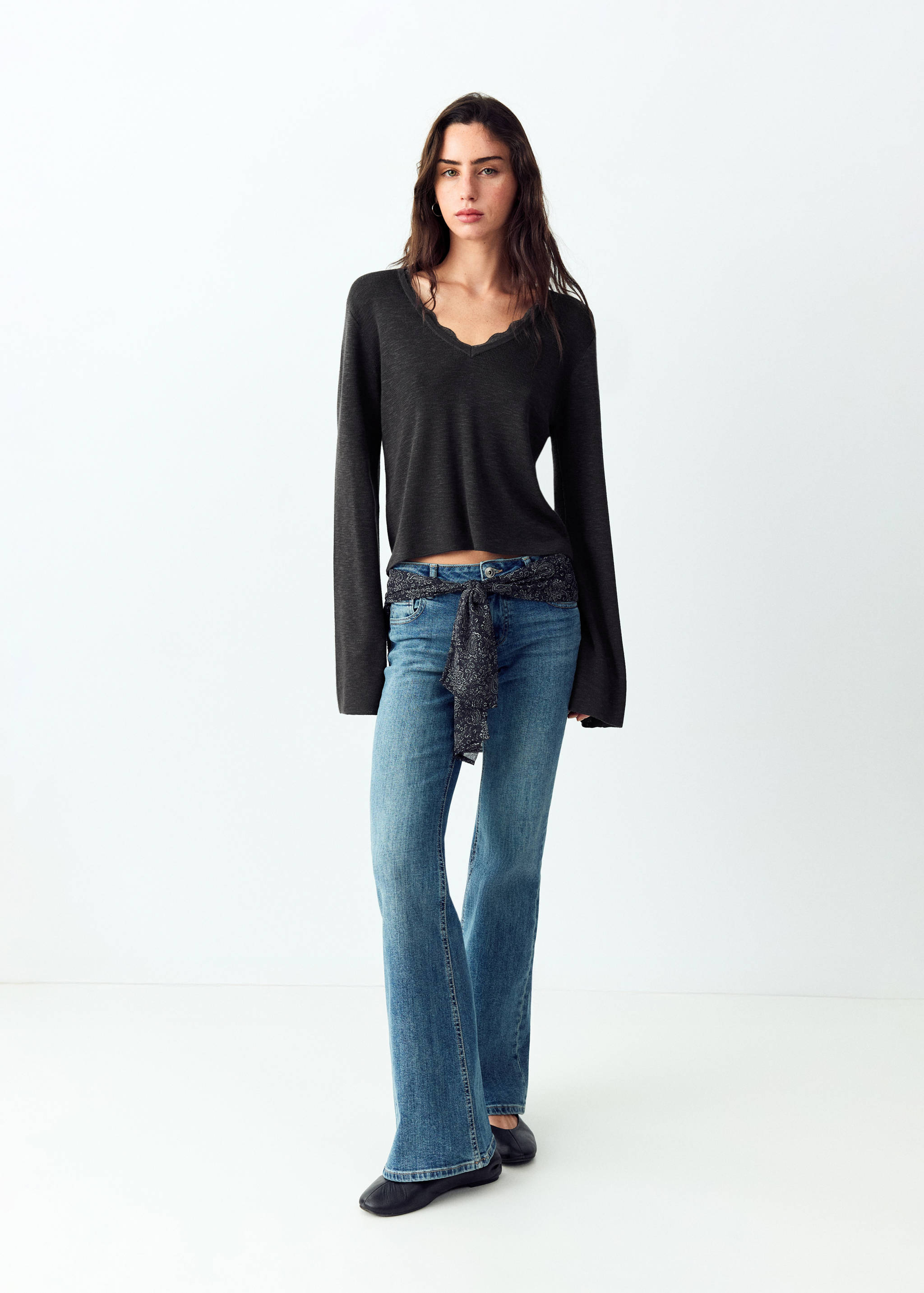 V-neck jumper with lace trim - General plane