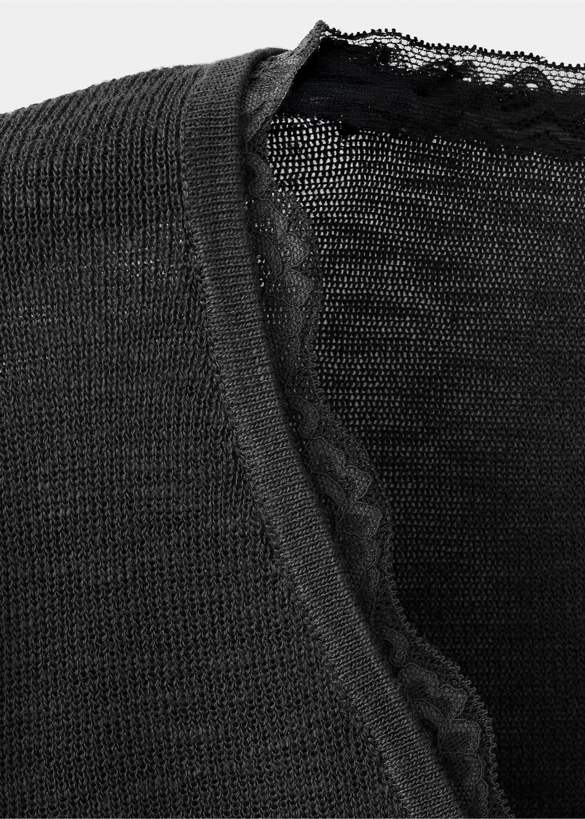V-neck jumper with lace trim - Details of the article 8, Grey. Ref: 37004788-00.