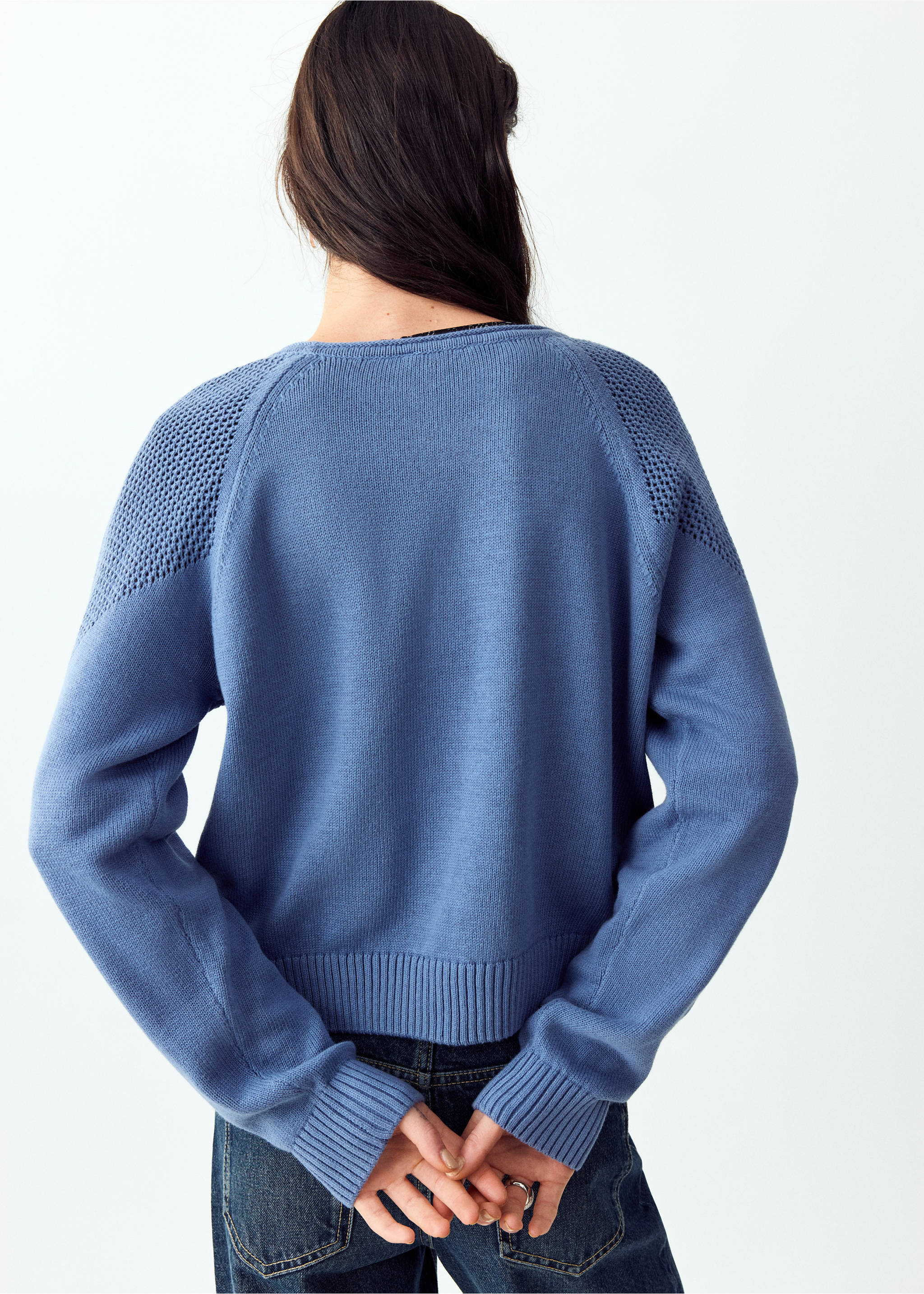 Jersey punto detalle crochet - Reverso del artículo, Azul. Ref: 37004790-00.