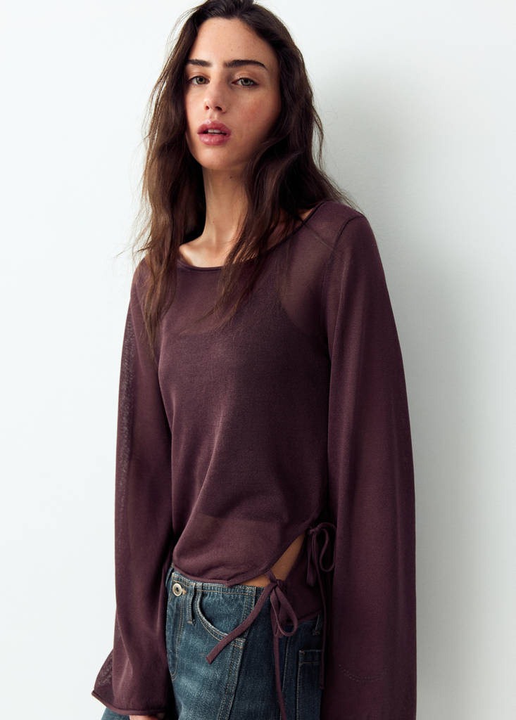 Knit jumper with opening detail — Burgundy