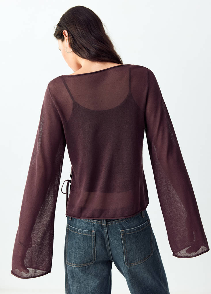 Knit jumper with opening detail — Burgundy