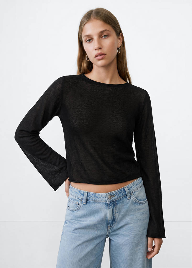 Fine knit semi-transparent jumper — Black