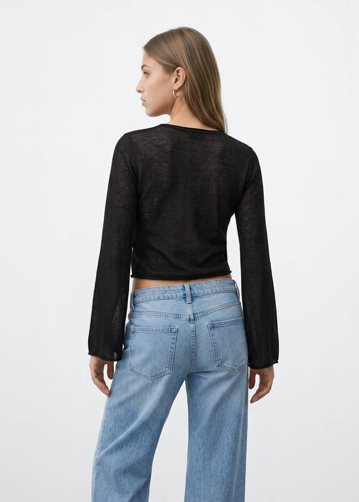 Fine knit semi-transparent jumper — Black