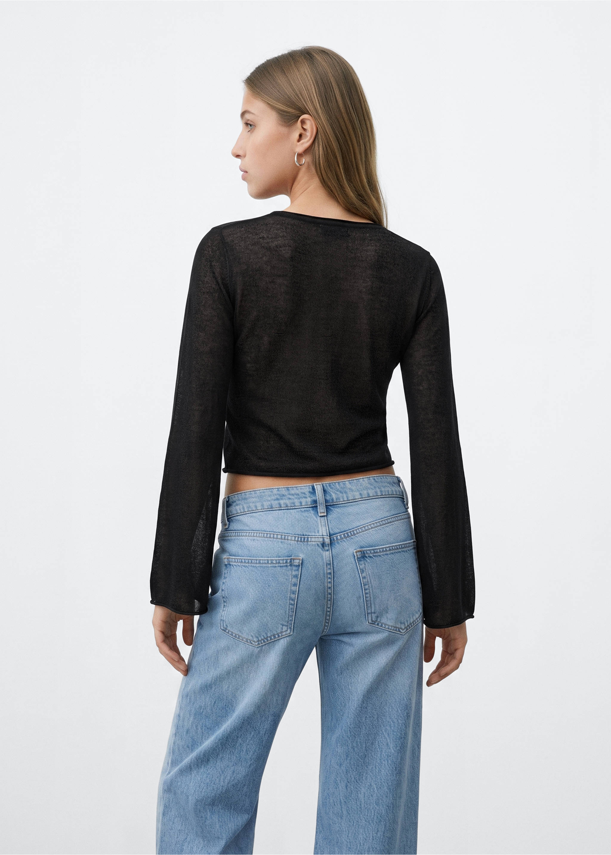 Fine knit semi-transparent jumper - Reverse of the article, Black. Ref: 37004793-00.