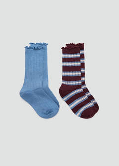Pack of 2 ribbed striped socks — Maroon 1