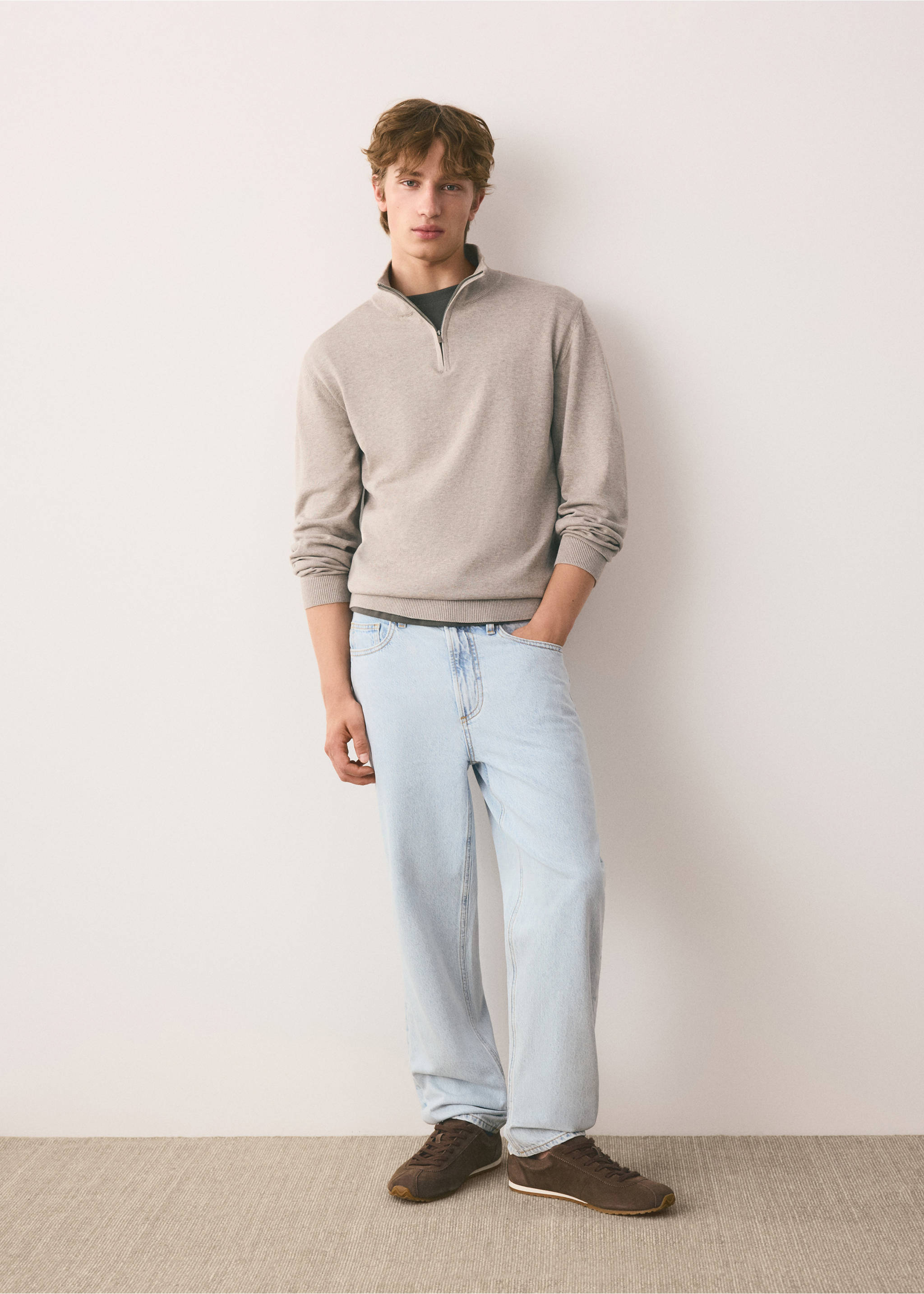 Perkins-neck sweater with zip - General plane, Sand. Ref: 37004798-00.