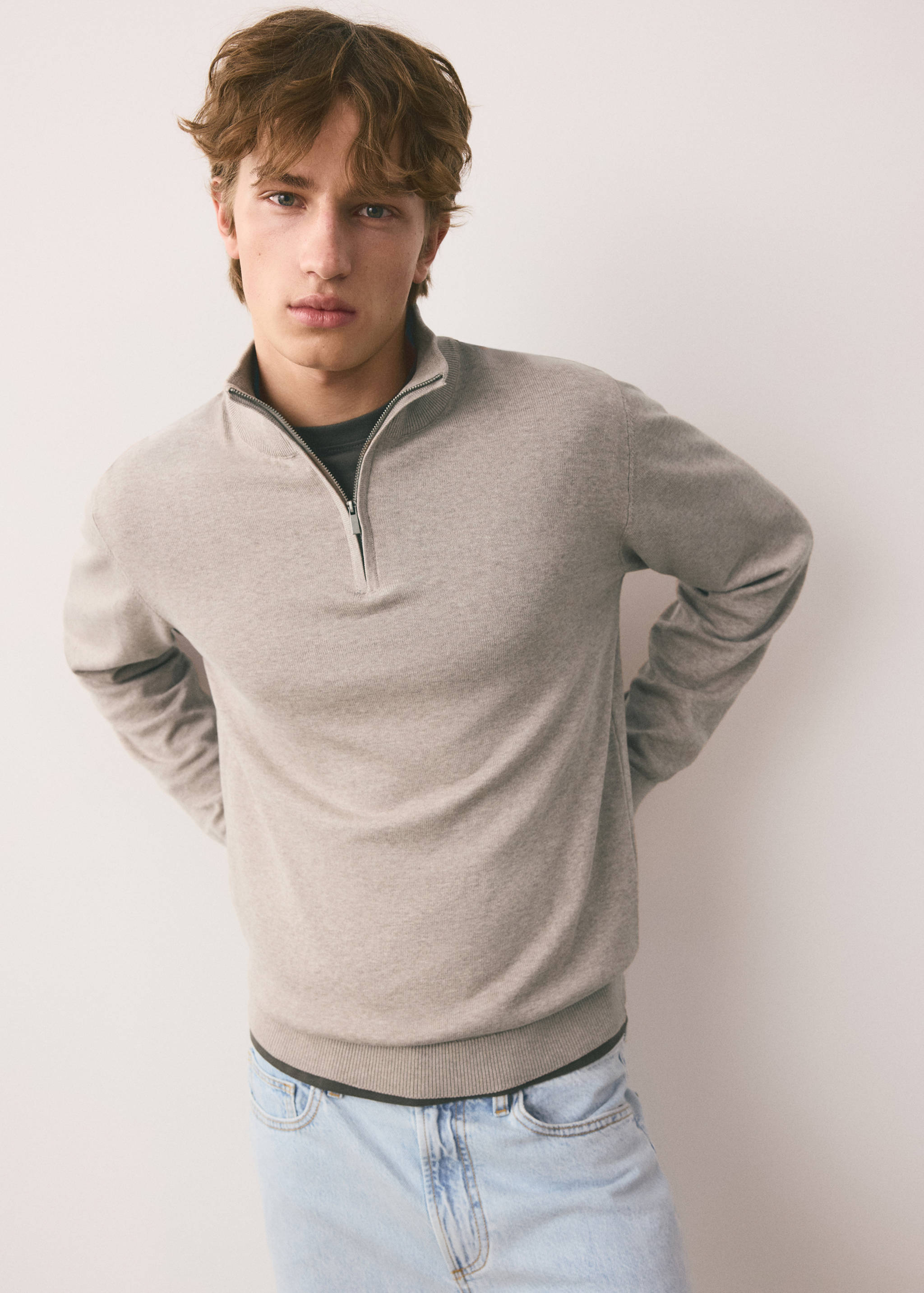Perkins-neck sweater with zip - Medium plane