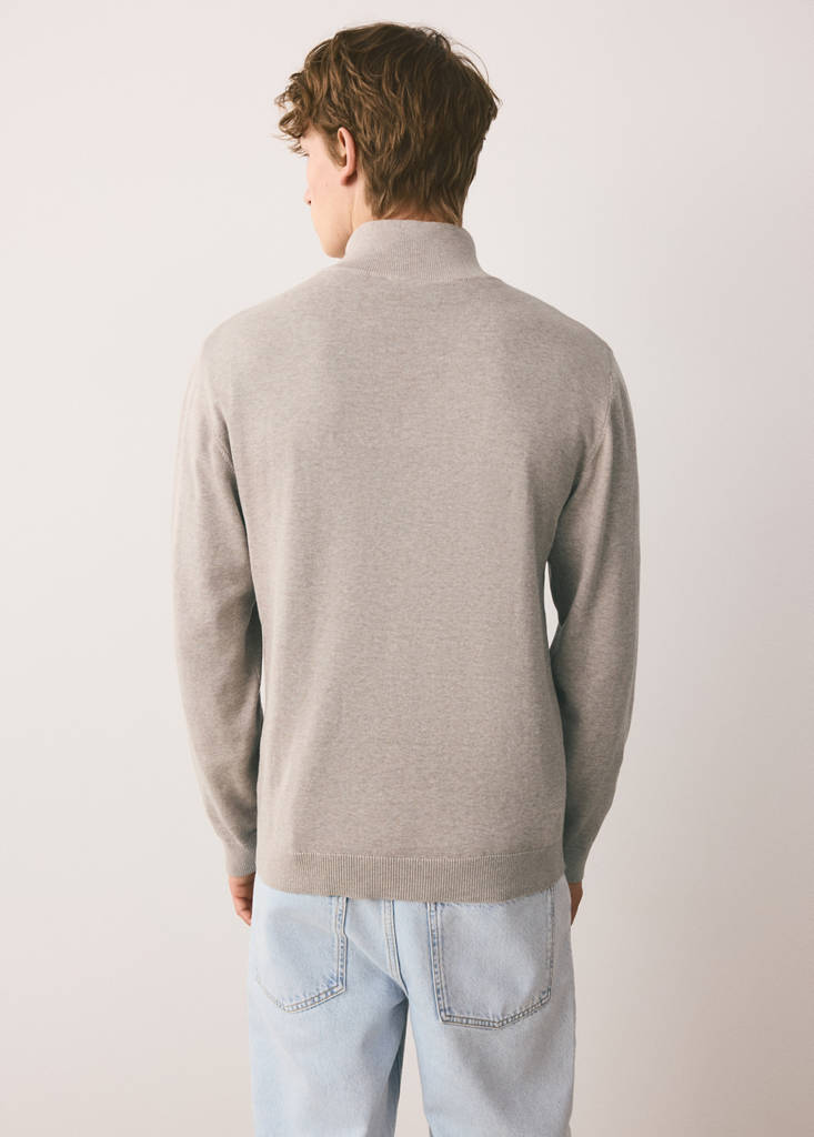 Perkins-neck sweater with zip — Sand