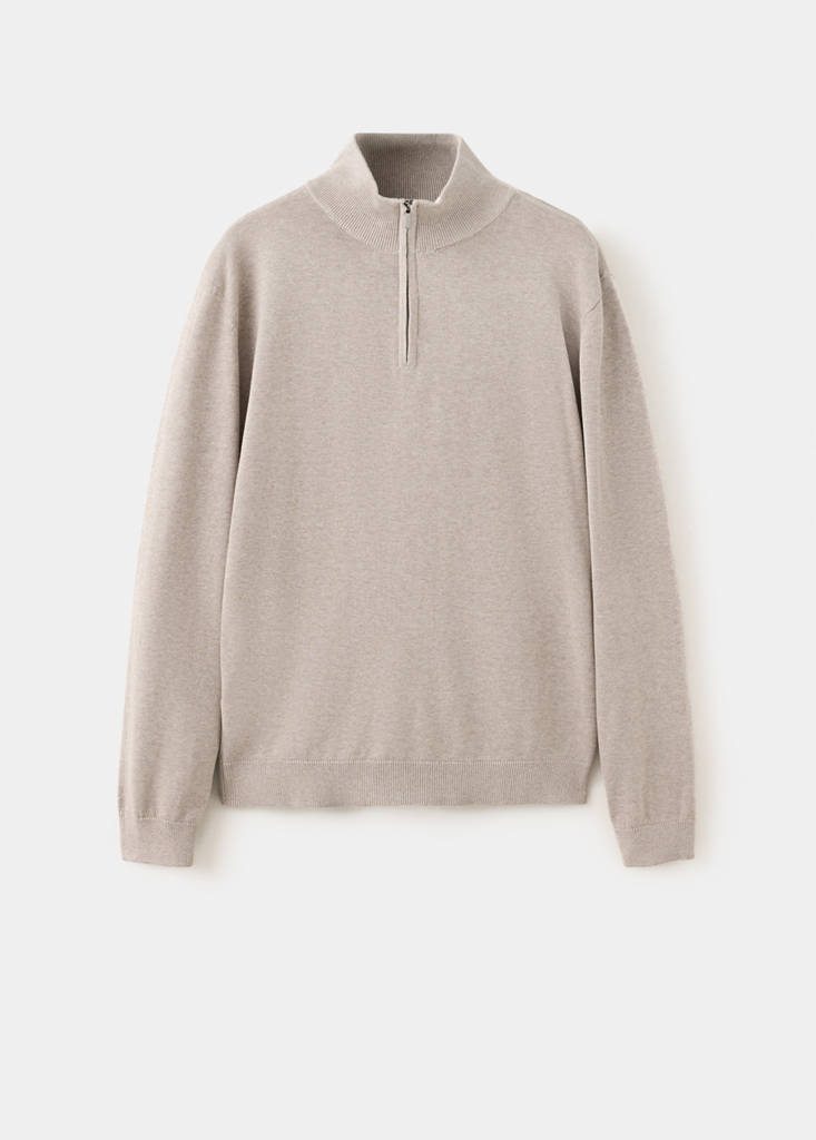 Perkins-neck sweater with zip — Sand