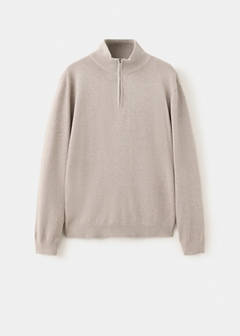 Perkins-neck sweater with zip — Sand 5