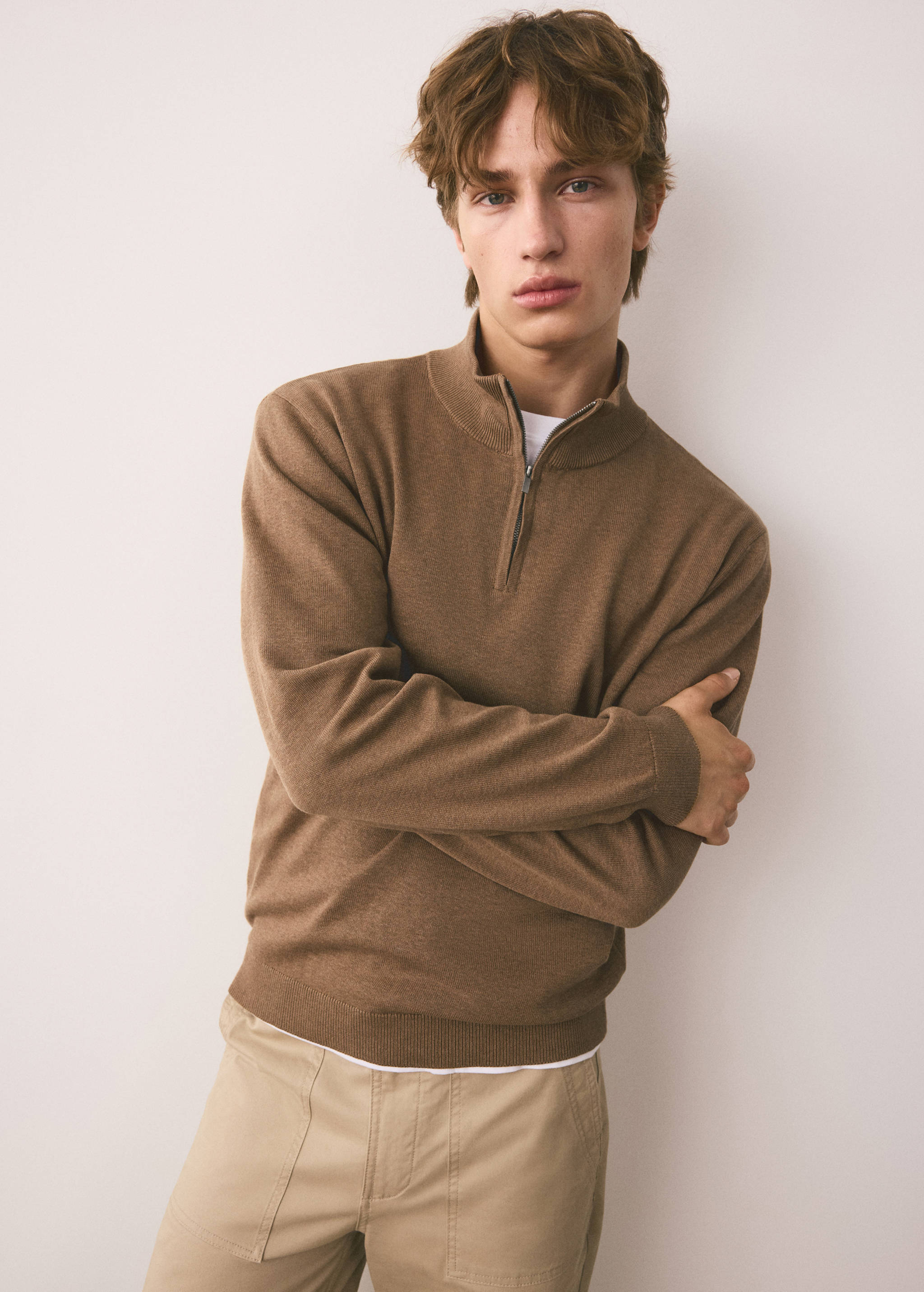 Perkins-neck sweater with zip - Medium plane