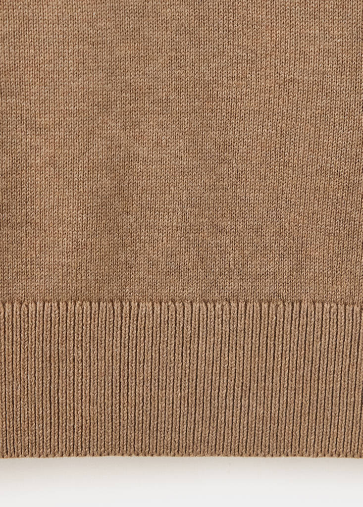 Perkins-neck sweater with zip — Tobacco Brown