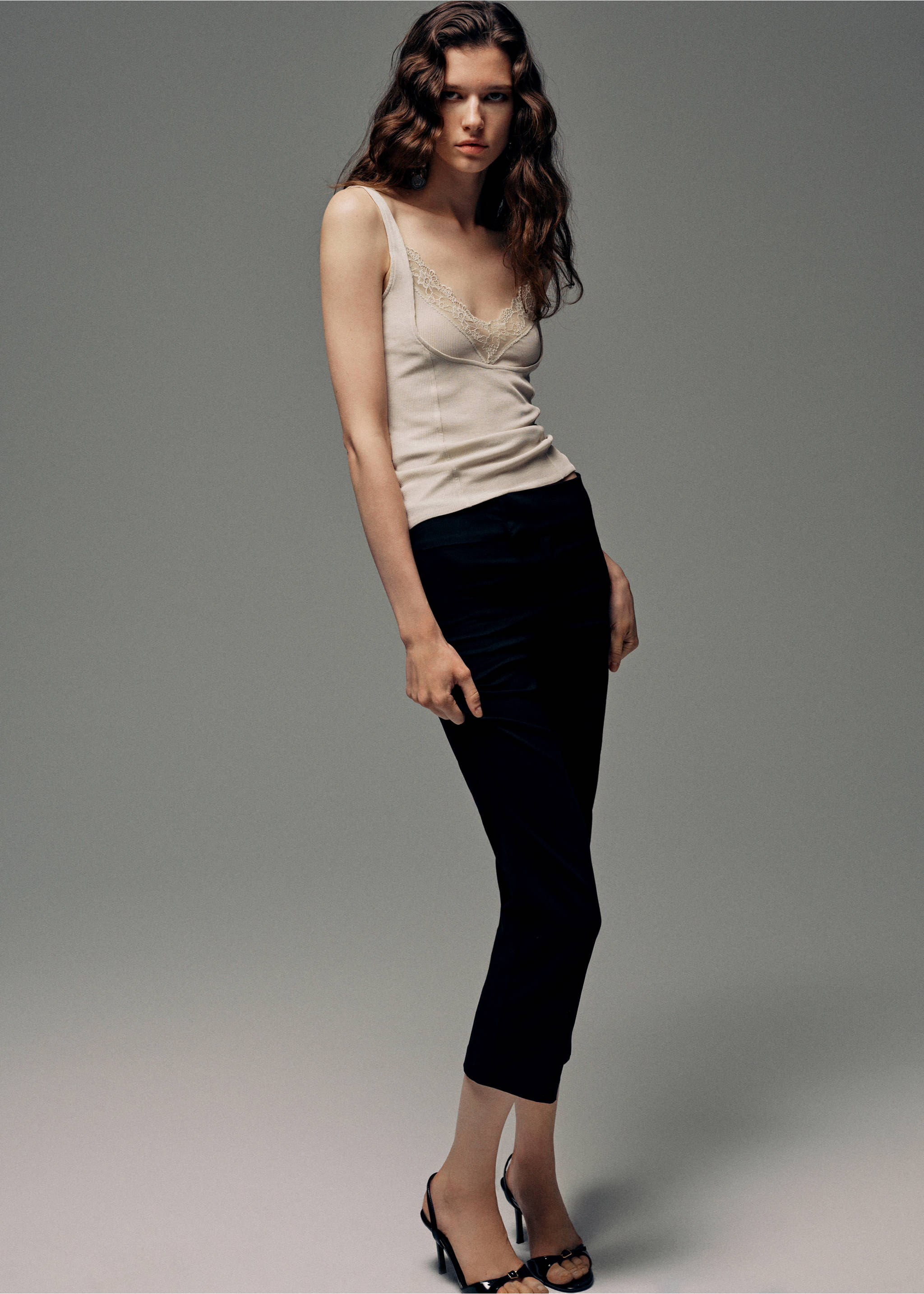Ribbed lace top - General plane, Beige. Ref: 37004801-00.