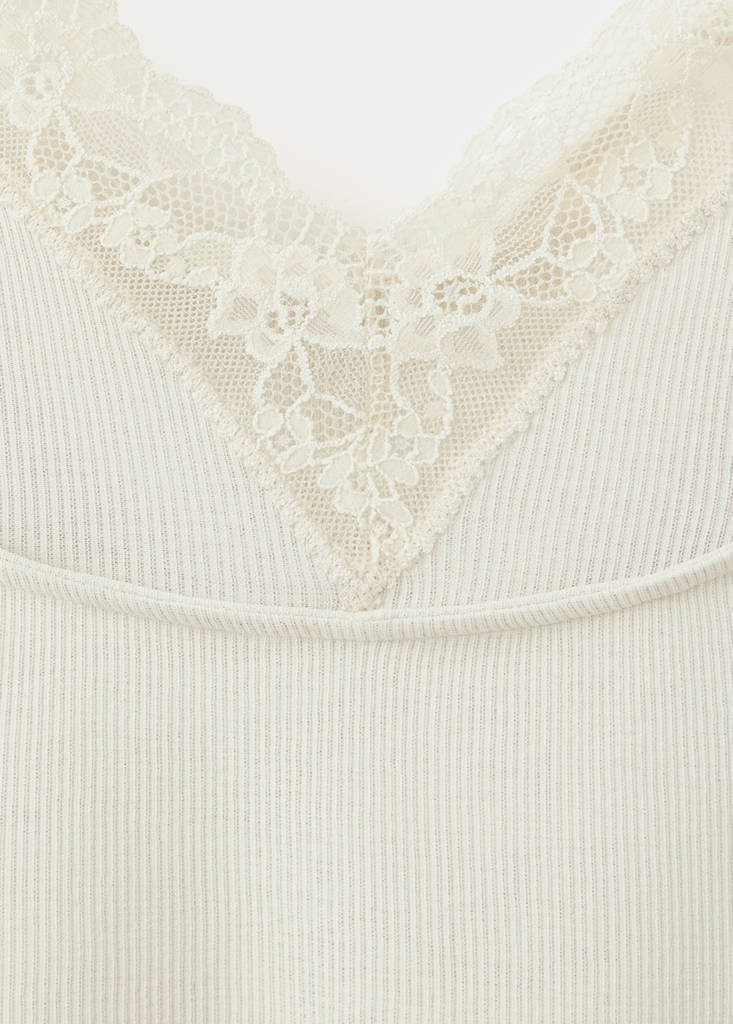 Ribbed lace top — Beige