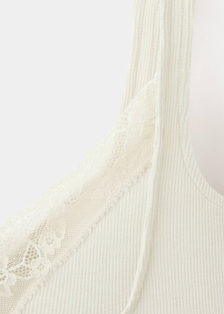 Ribbed lace top — Beige