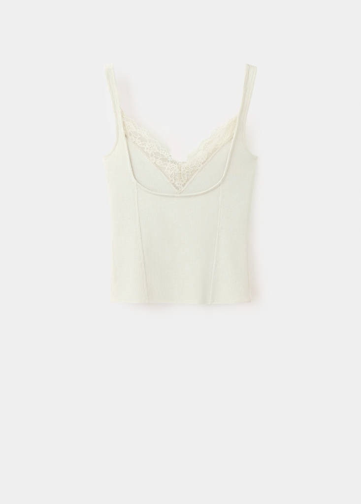 Ribbed lace top — Beige