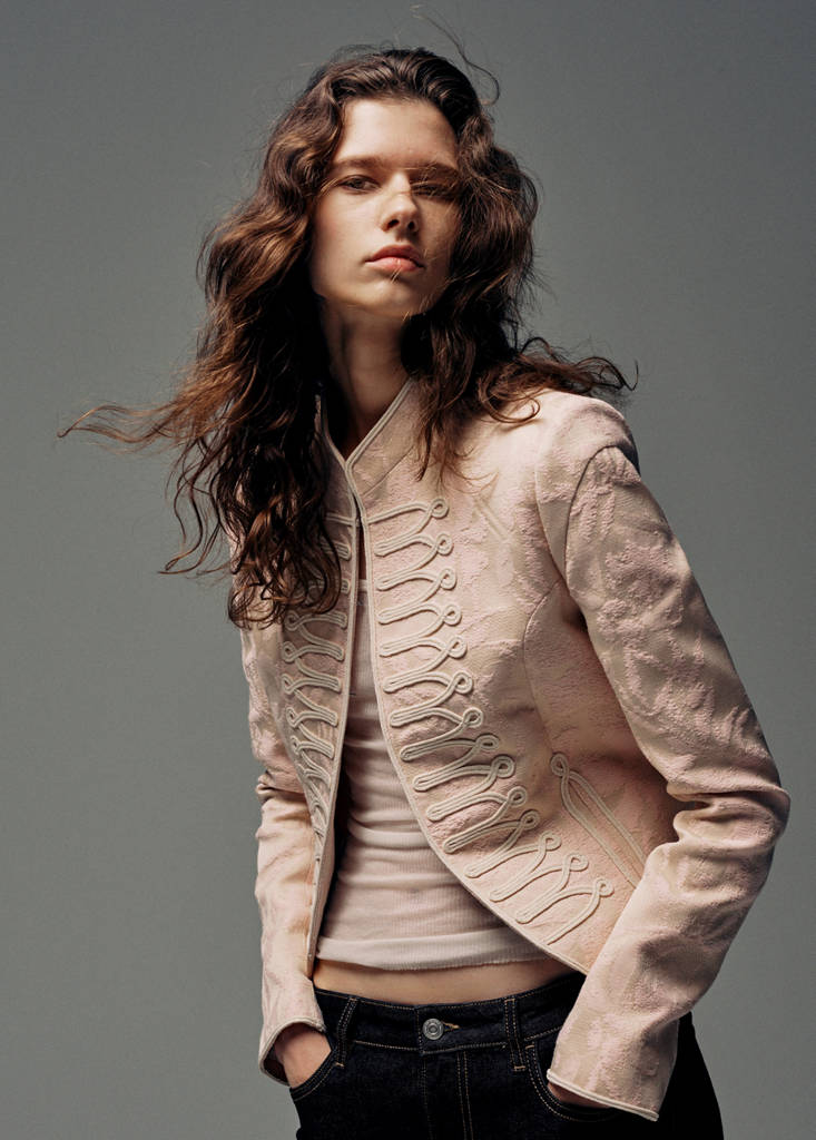 Jacquard jacket with frogging closures — Pink