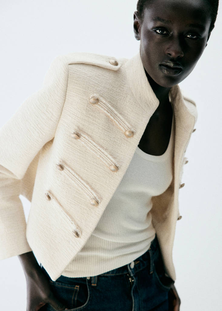 Tweed jacket with jewel buttons — Ecru