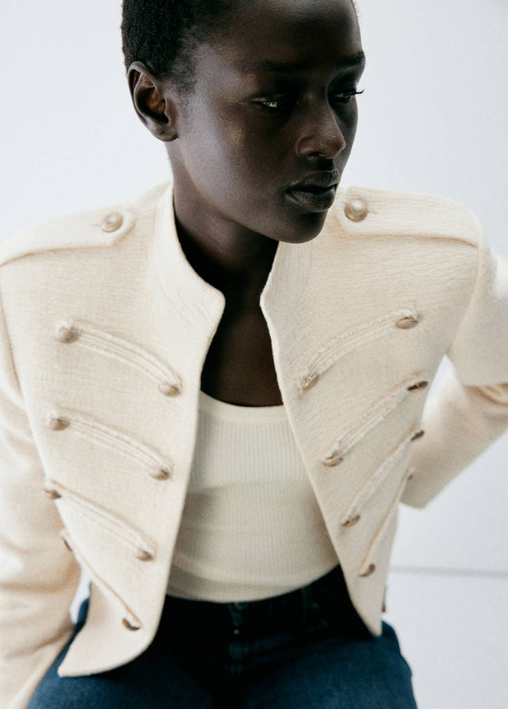 Tweed jacket with jewel buttons — Ecru