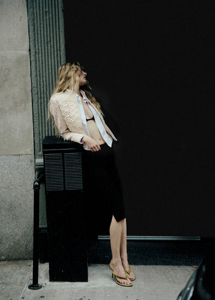 Jacquard jacket with frogging detail — Ecru