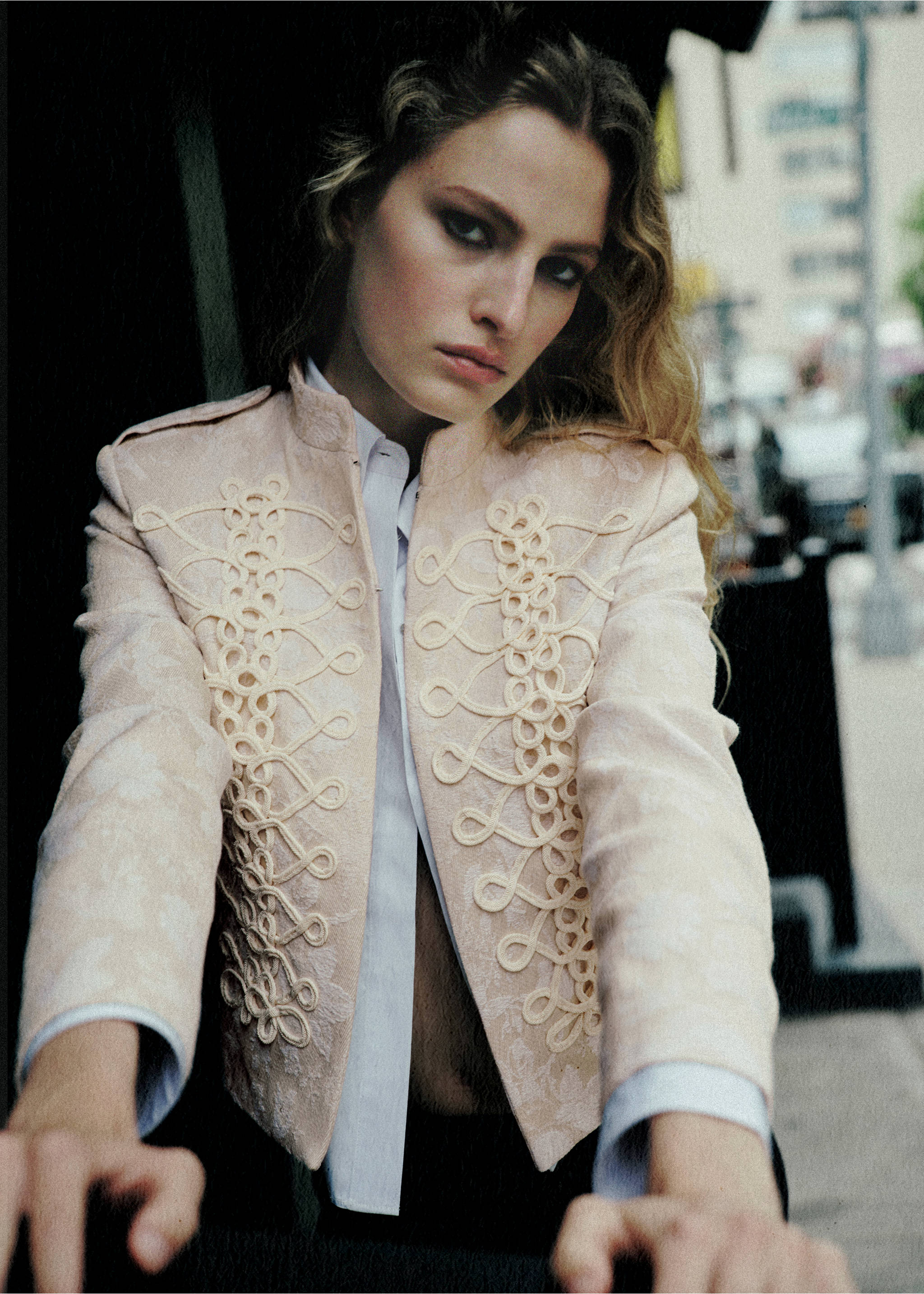 Jacquard jacket with frogging detail - Medium plane, Ecru. Ref: 37004804-00.