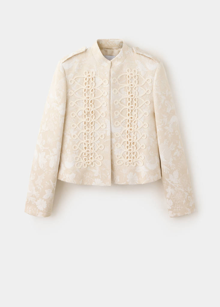 Jacquard jacket with frogging detail — Ecru