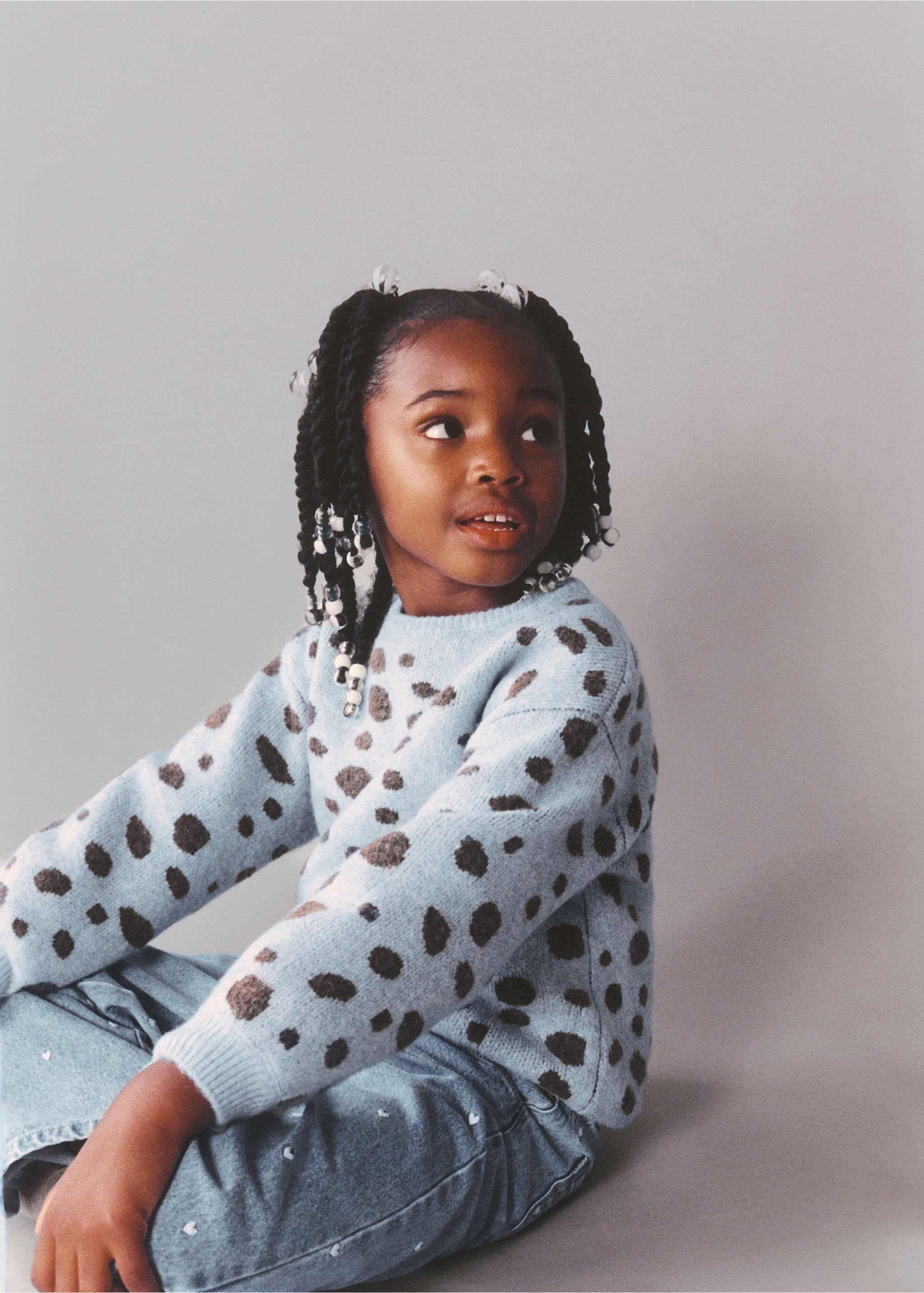 Animal-print knitted sweater - Details of the article 5, Sky Blue. Ref: 37005165-00.