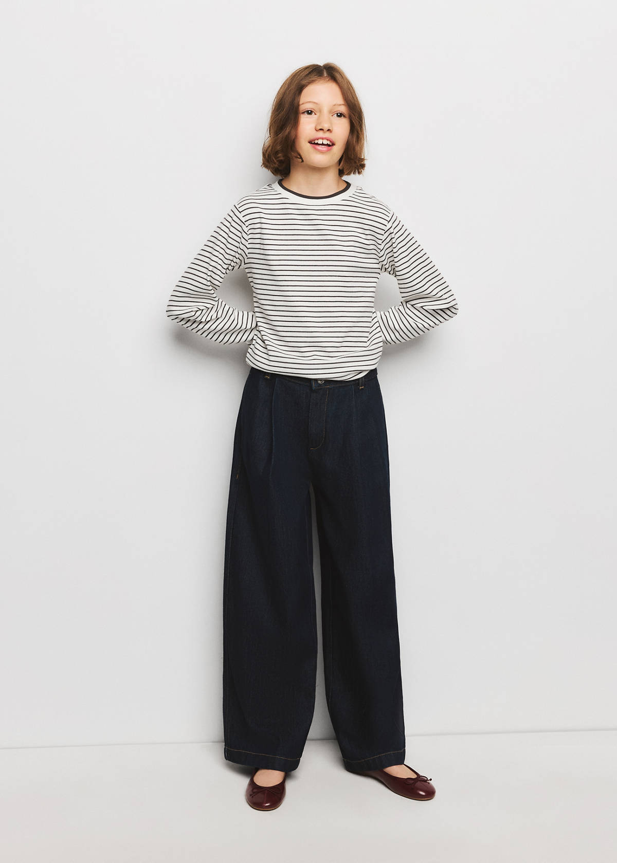 Striped cotton T-shirt — Chocolate