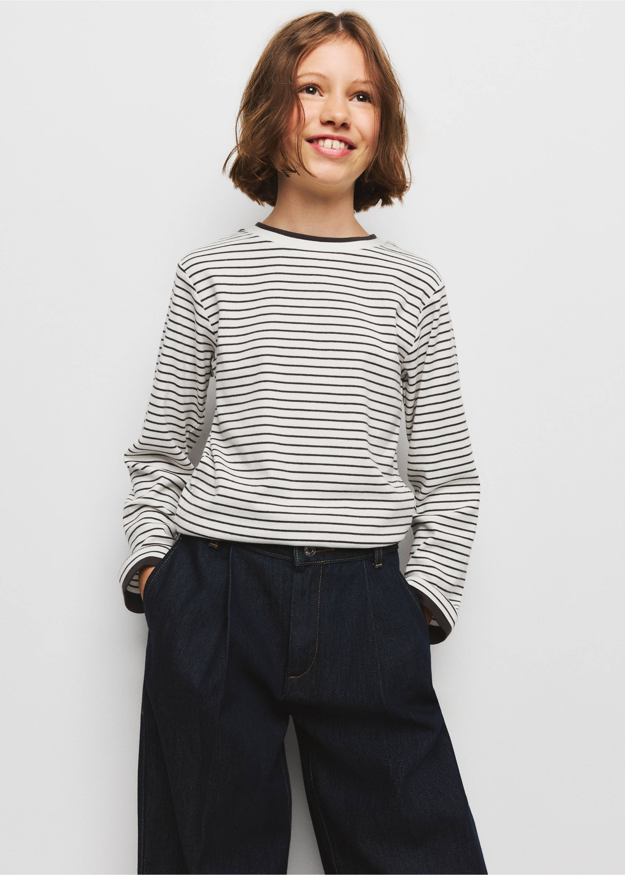 Striped cotton T-shirt - Medium plane, Chocolate. Ref: 37005171-00.