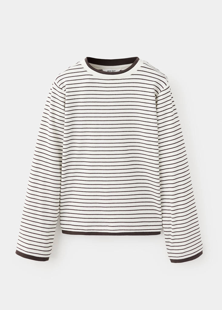 Striped cotton T-shirt — Chocolate