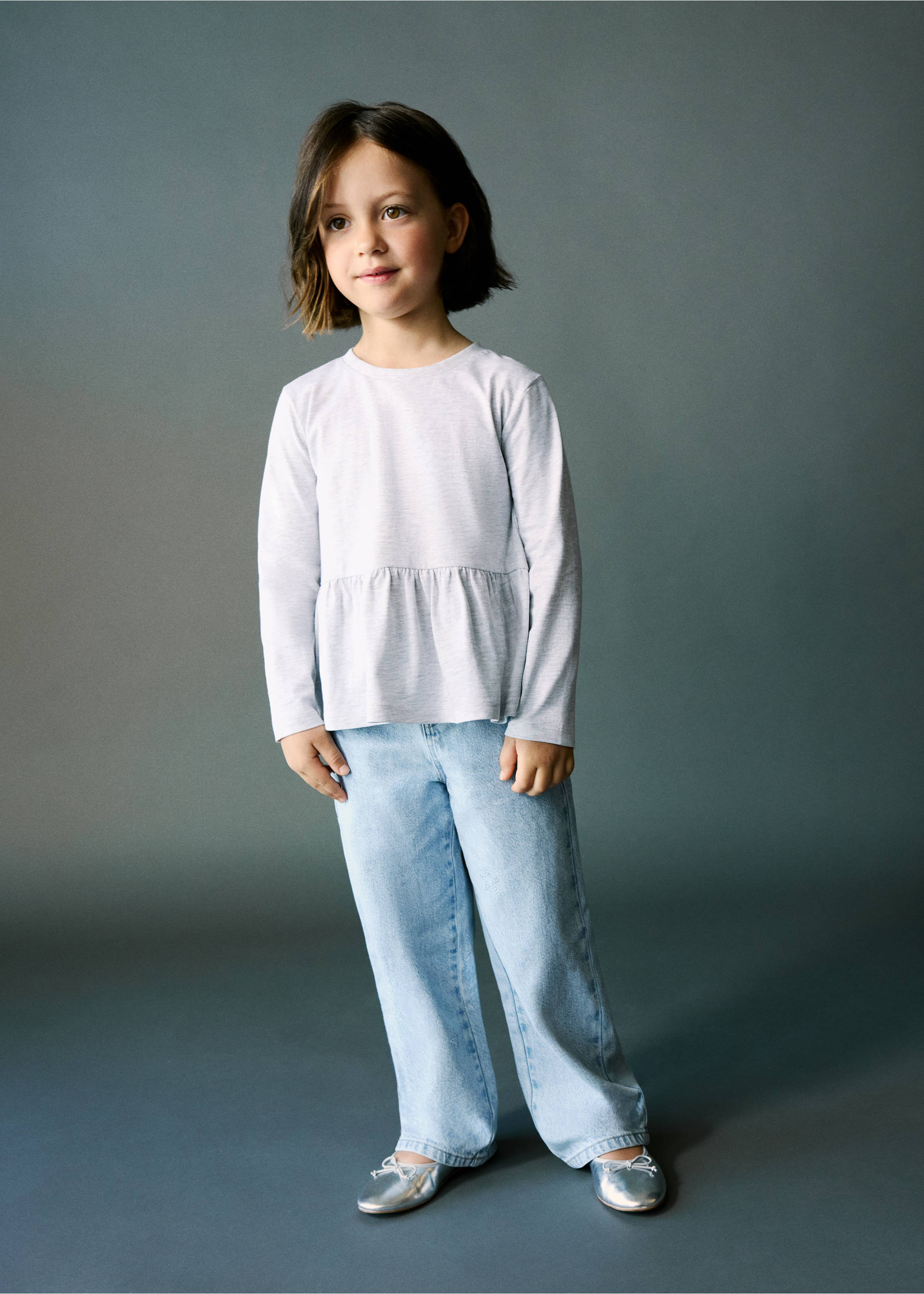 Ruffle cotton T-shirt - General plane, Light Heather Grey. Ref: 37005172-00.