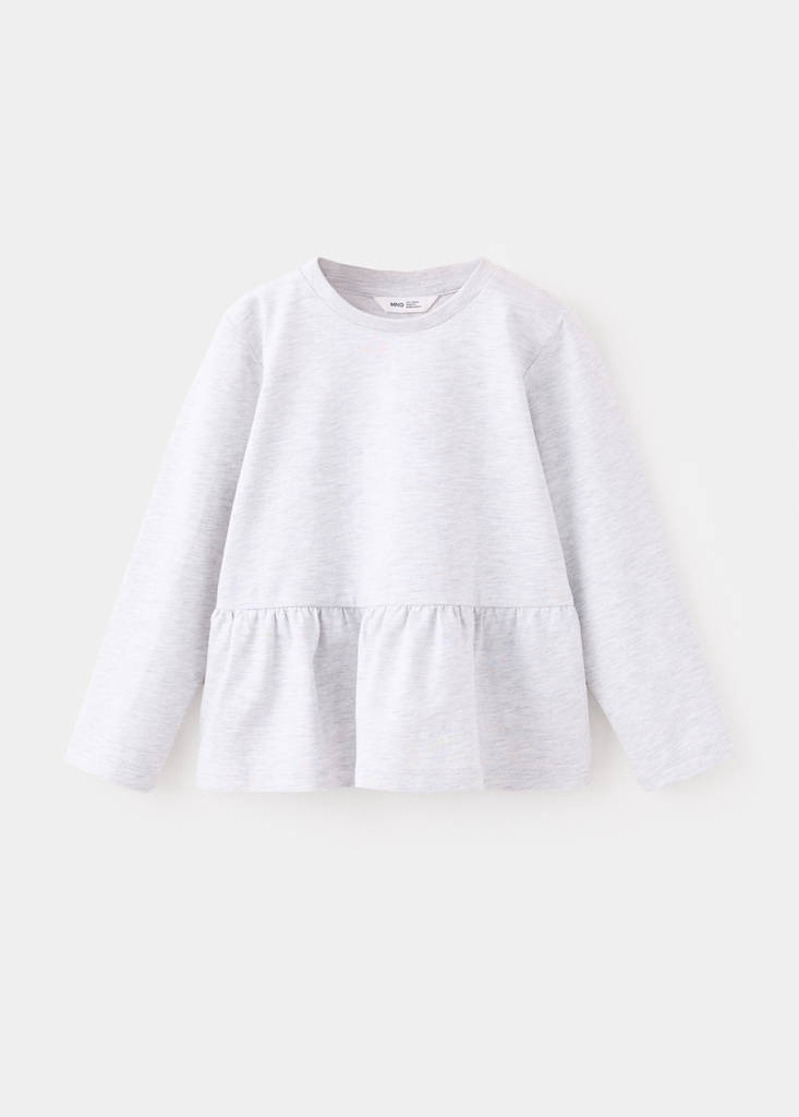 Ruffle cotton T-shirt — Light Heather Grey